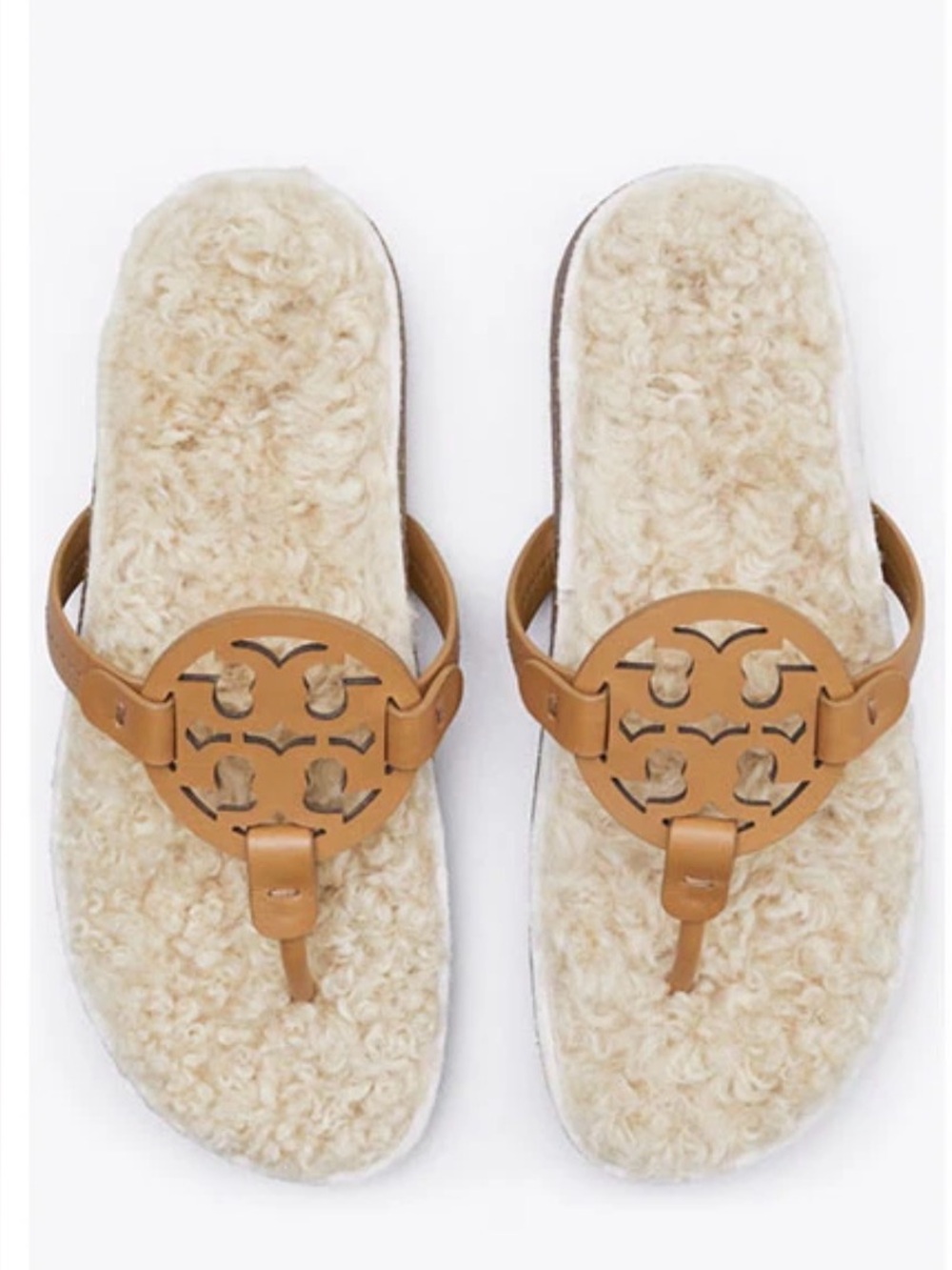 Tory Burch Miller Cloud Shearling Sandals Brown Size 7.5